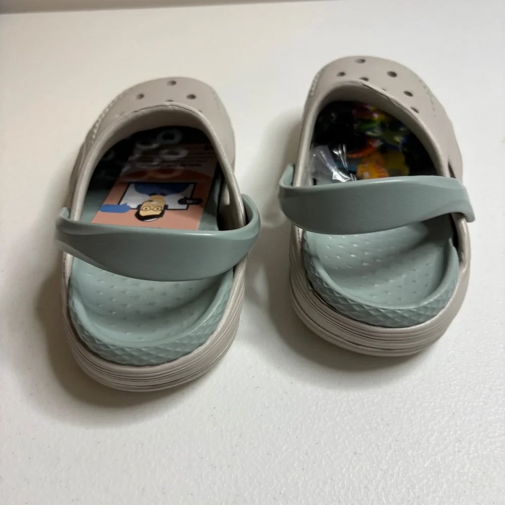 Kids Dinosaur Croc‎ Style Clogs Sandals with Charms Beige Blue Size 28 29